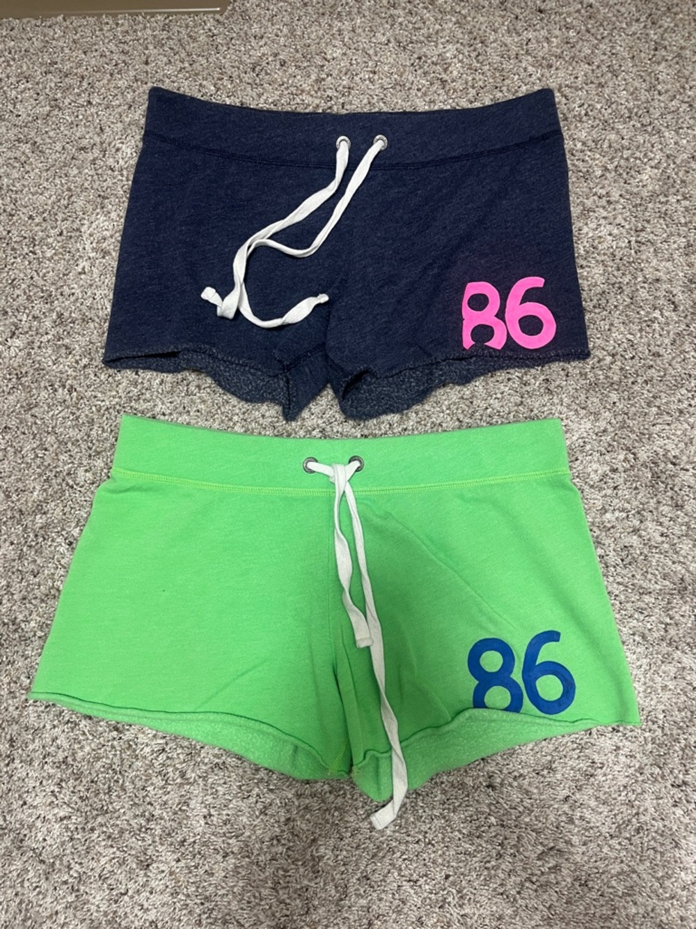 TWO PAIRS! PINK Victoria's Secret Navy & Chartreuse Athletic Drawstring Shorts